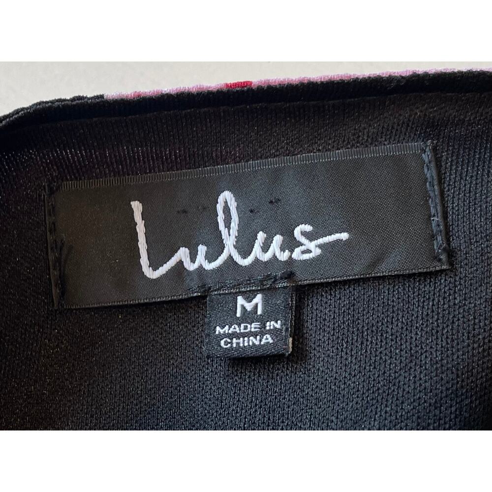 Lulus Romantic Blooms Black Floral Midi Wrap Dress Sz M Plunging Neck Black Pink - Picture 3 of 16